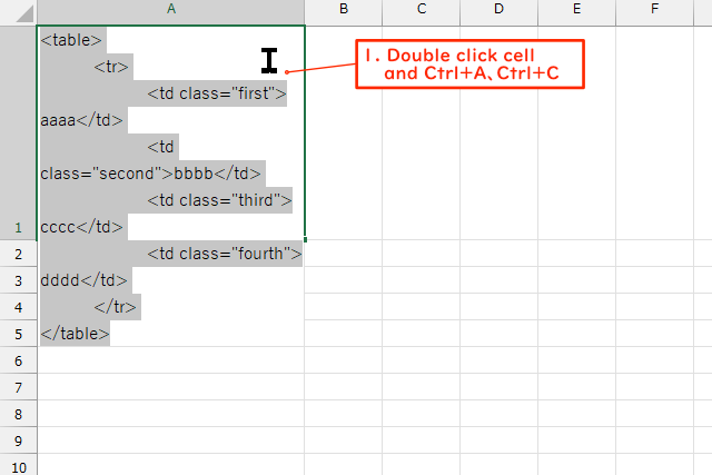 Excel image of text, including line breaks and double quotation marks, on a gray background, extending down the cell